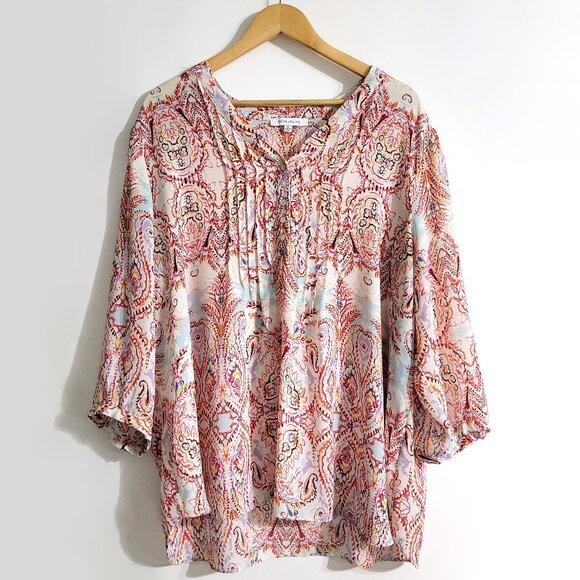 Rose & Olive Womens V-Neck Peasant Sleeve Top Size 2X Multicolor Paisley Boho - Picture 1 of 10